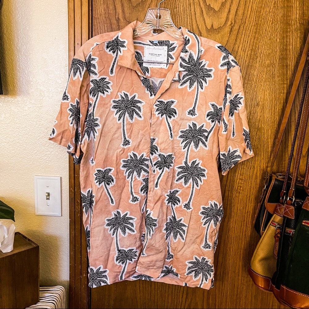 Cactus Man Peach Palm Tree Button Up Top